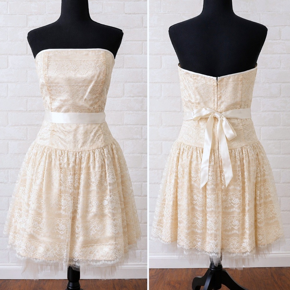 Vtg 80s Gunne Sax Womens Lace Strapless Mini Dress Small (11/12) Coquette Party